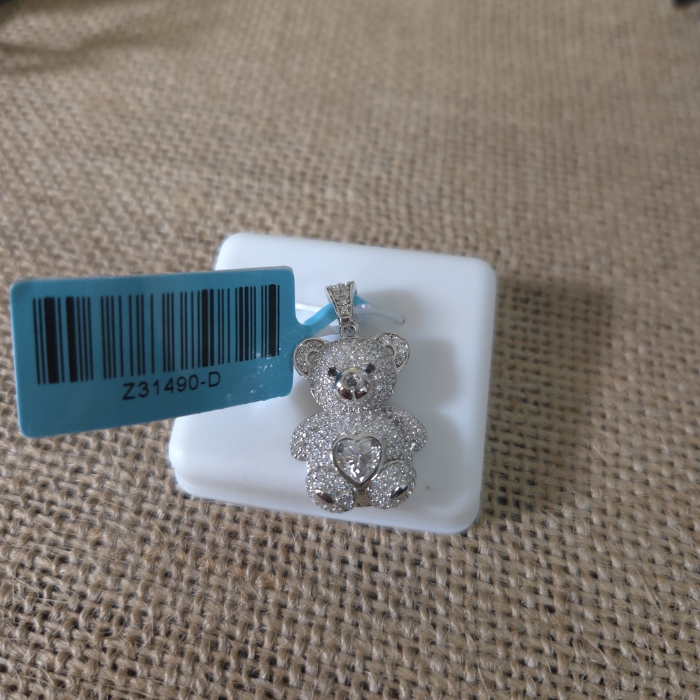 NWT 925 Sterling Silver 1.51 CTW Moissanite Teddy Bear Pendant